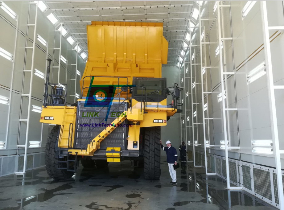 Spray paint booth for miner vehicle